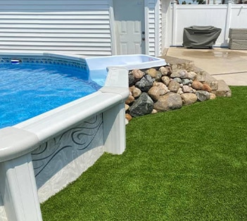 a pool next to a window